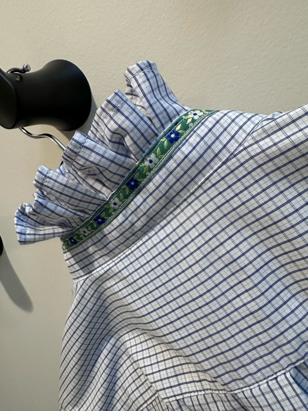 Reworked CHAPS Button Down Ruffle Collar Scandinavian Ribbon Top | OOAK | XL - Picture 6 of 10